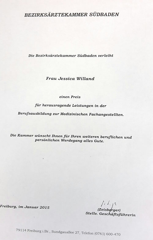 Urkunde Jessica Willand